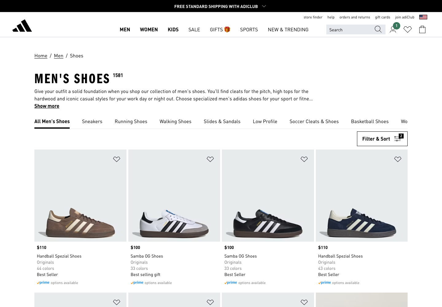 Adidas Men's Shoes category page
