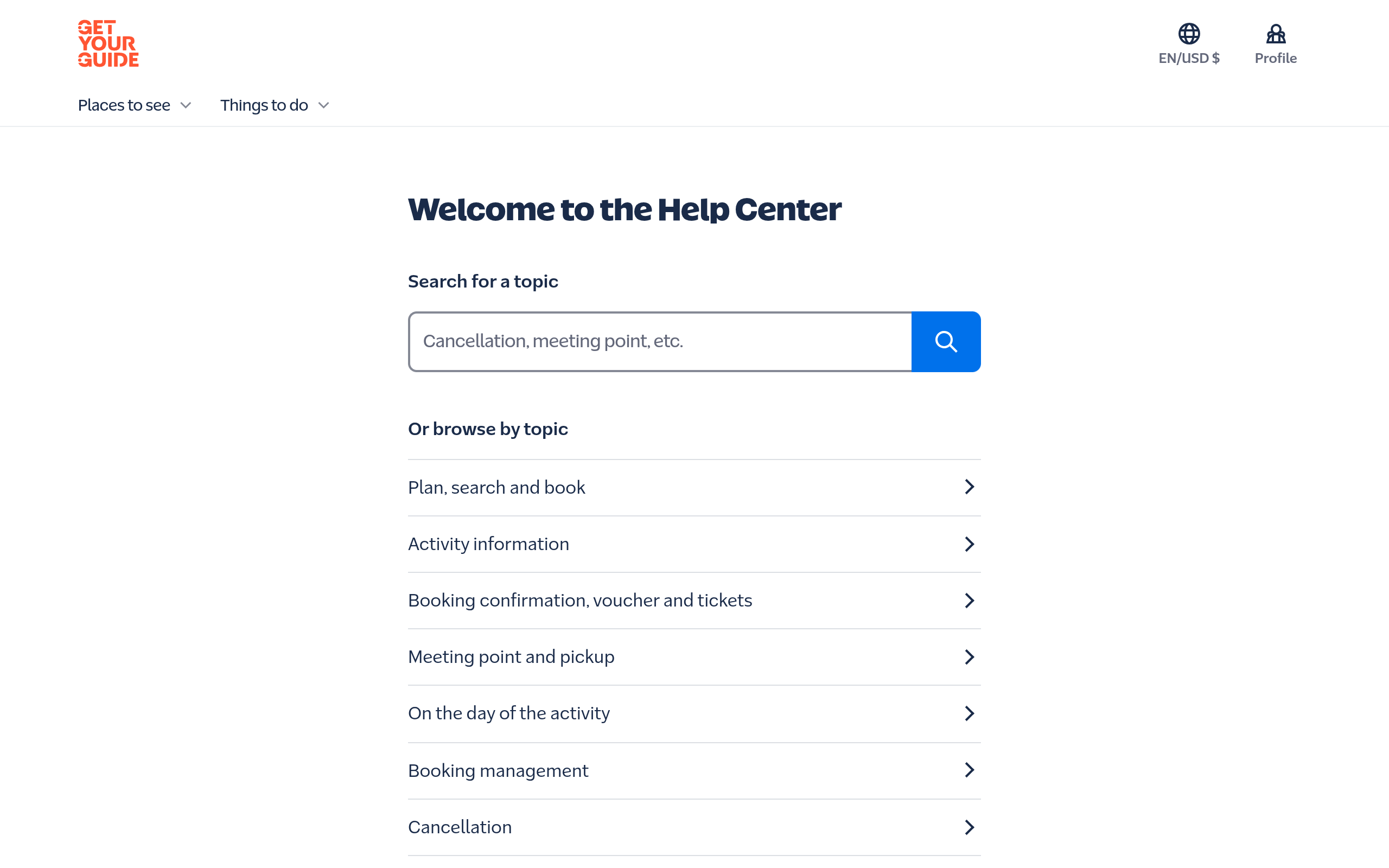 GetYourGuide Help Center topic architecture