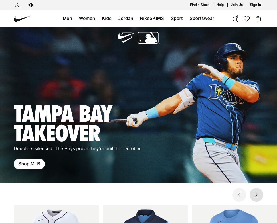 Actual Nike US public homepage