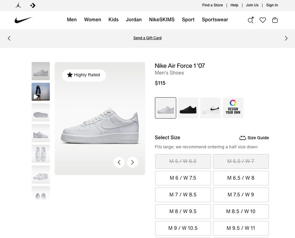 Nike Air Force 1 '07 product page