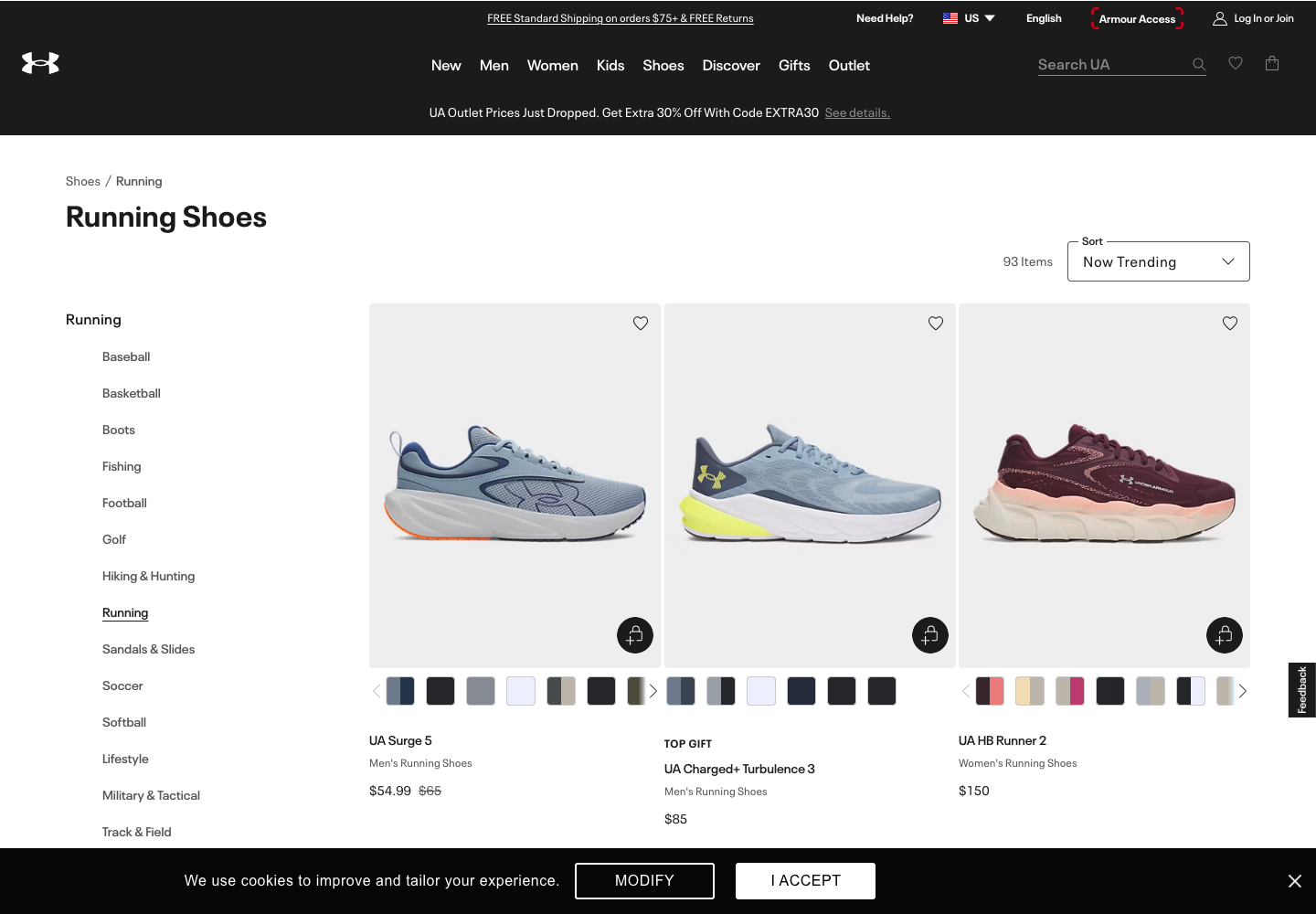 Under Armour Running Shoes category page