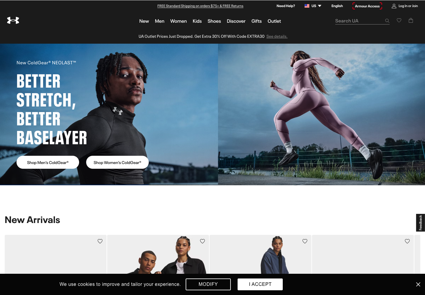 Actual Under Armour US public homepage