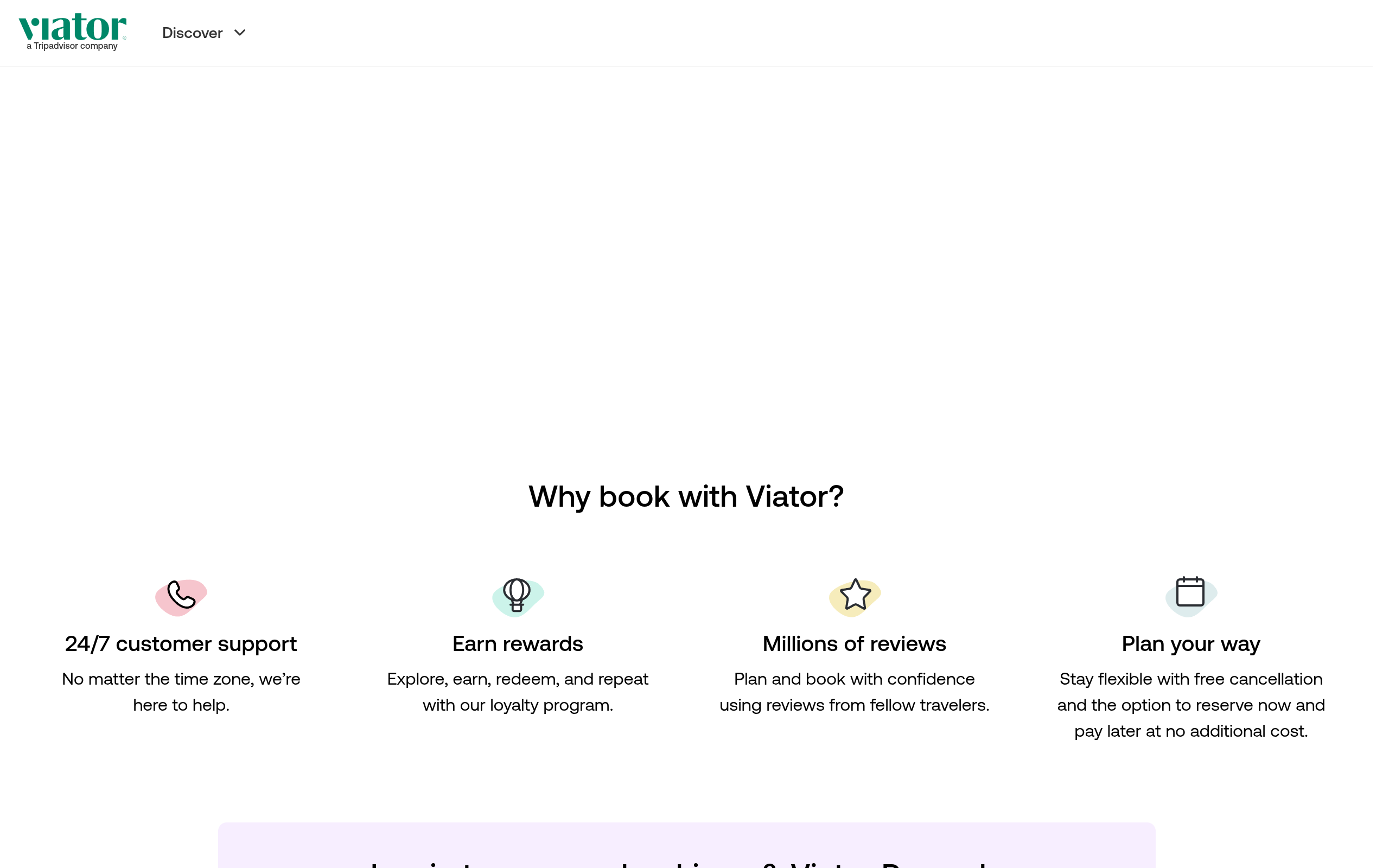 Actual Viator public homepage